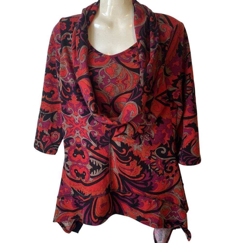 Y2K Coco Bianco Women M Tunic Blouse Artsy Asymmetrical 3/4 Slv Boho USA Made